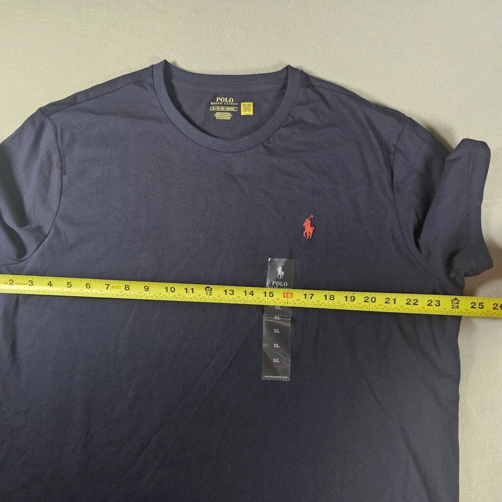 Polo Ralph Lauren Mens XL Navy Blue Crew Neck T Shirt Red Pony Logo Cotton Class